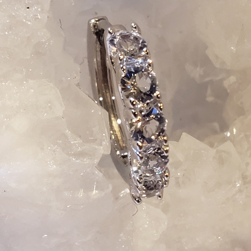White Gold Huggies on 925 Silver, Five Swarovski Crystals, 18K Gold.